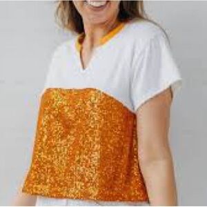 Mary Square Diane Orange and White Sequin Top